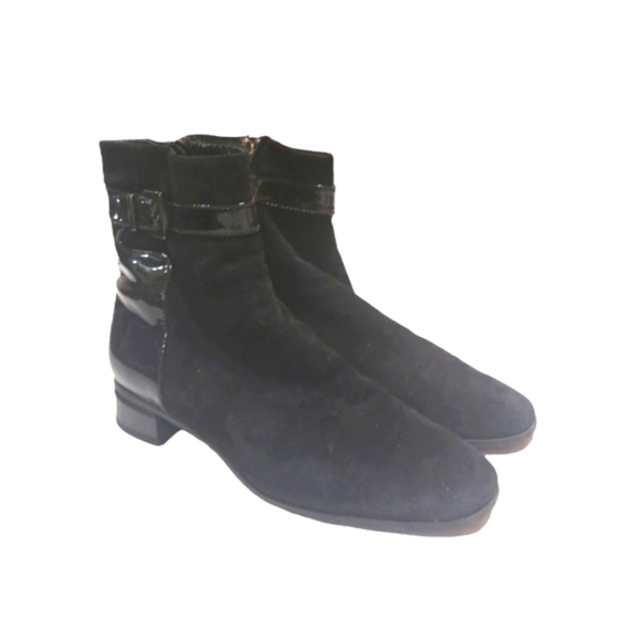 Aquatalia Black Suede and Patent Leather Boots Ankle Booties Size 7.5 - Picture 13 of 13